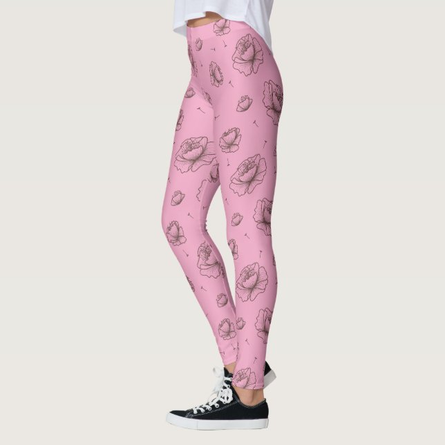 Leggings Patrón de flores y pepitas rosadas de bonito (Izquierda)