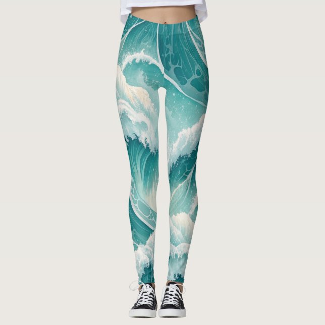 Leggings Patrón de Flujo Oceánico–Azul Fluido Abstracto Sin (Anverso)