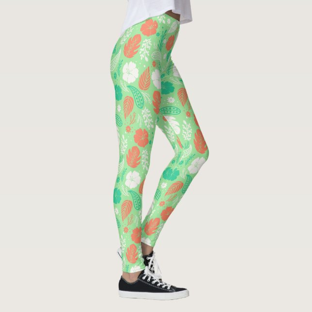 Leggings Patrón de follaje tropical verde y Naranja (Derecha)
