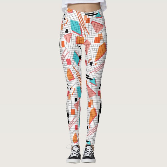 Leggings Patrón de formas de memphis geométricos sin foco (Anverso)