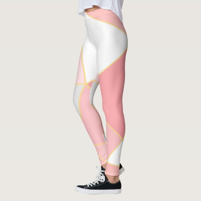 Leggings Patrón de formas geométricas en blanco y oro rosa (Izquierda)