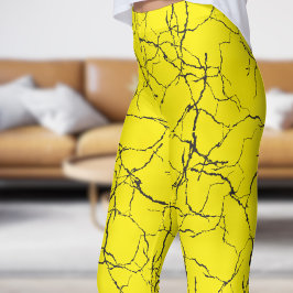 Leggings Patrón de fractura amarillo y negro de moda