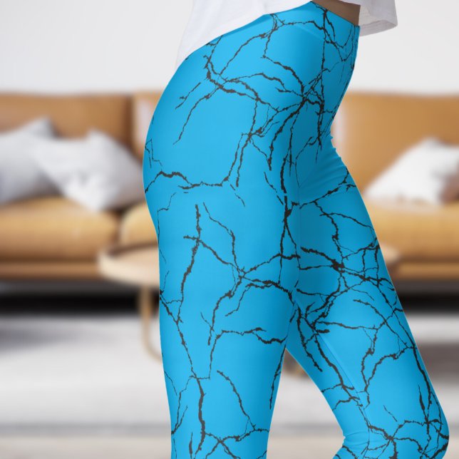 Leggings Patrón de fractura azul y negro de moda (Chic Blue and Black Fracture Pattern Leggings)