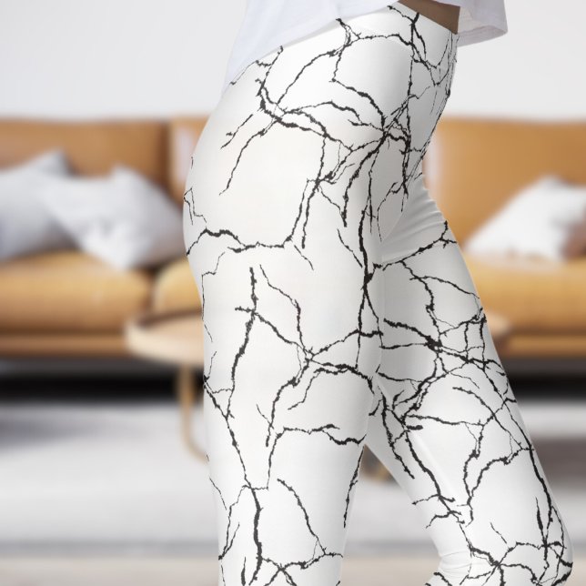 Leggings Patrón de fractura blanca y negra de moda (Chic White and Black Fracture Pattern Leggings)