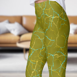 Leggings Patrón de fractura de oliva y amarillo azul de mod