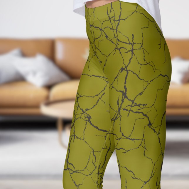 Leggings Patrón de fractura de oliva y negro de moda (Chic Olive and Black Fracture Pattern Leggings)
