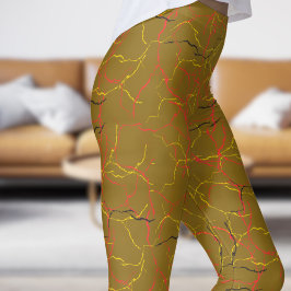 Leggings Patrón de fractura dorada y amarillo rojo de la mo