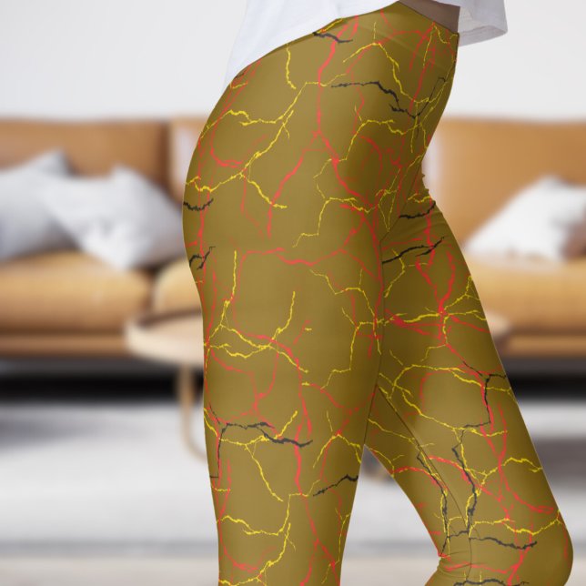 Leggings Patrón de fractura dorada y amarillo rojo de la mo (Chic Goldenrod and Red Yellow Fracture Pattern Leggings)