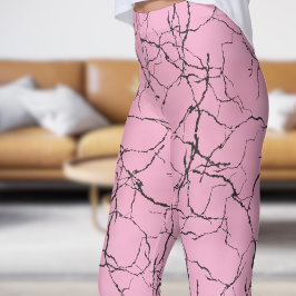 Leggings Patrón de fractura rosada y negra de moda