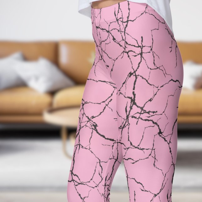 Leggings Patrón de fractura rosada y negra de moda (Chic Pink and Black Fracture Pattern Leggings)