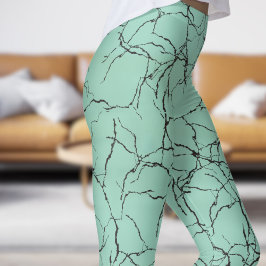 Leggings Patrón de fractura Verde azulada y negra de moda