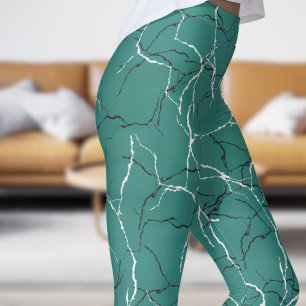 Leggings Patrón de fractura verde y blanco negro del mar de