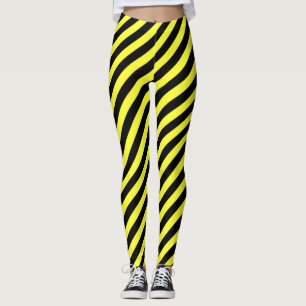 Leggings Patrón de franja diagonal negro y amarillo