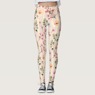 Leggings Patrón de franja floral rosa suave