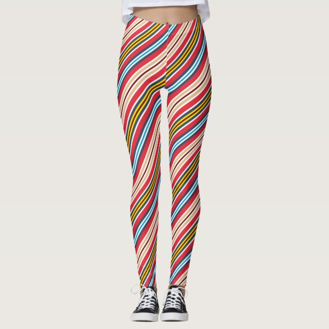 Leggings Patrón de franjas cruzadas multicoloreadas (Anverso)