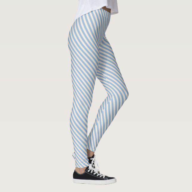 Leggings Patrón de franjas diagonales en blanco azul (Derecha)