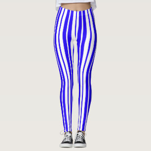 Leggings Patrón de franjas verticales blancas azules