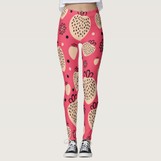 Leggings Patrón de fresa rosa: diseño dulce sin soldadura