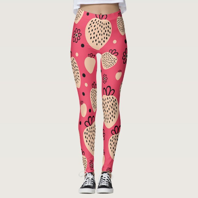 Leggings Patrón de fresa rosa: diseño dulce sin soldadura (Anverso)