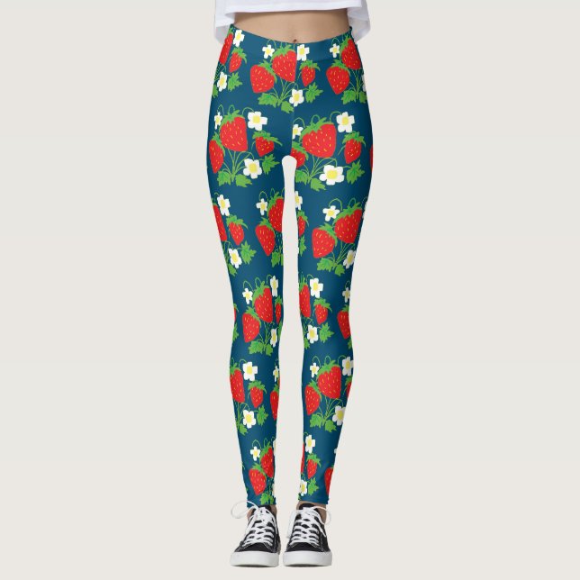 Leggings Patrón de fresa y flores (Anverso)