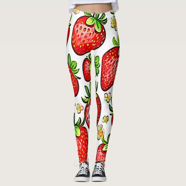Leggings Patrón de fresas rojas jugosas (Anverso)