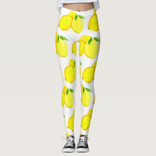 Leggings Patrón de fruta amarilla Lemons Citrus acuarela