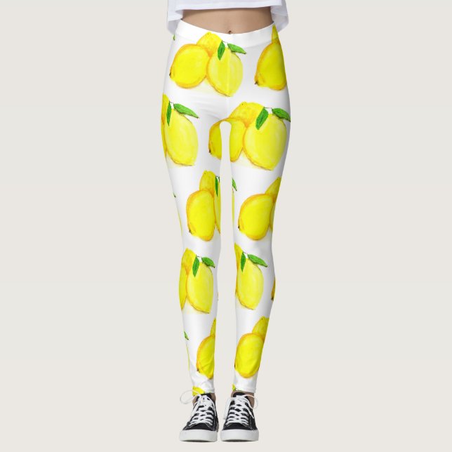Leggings Patrón de fruta amarilla Lemons Citrus acuarela (Anverso)