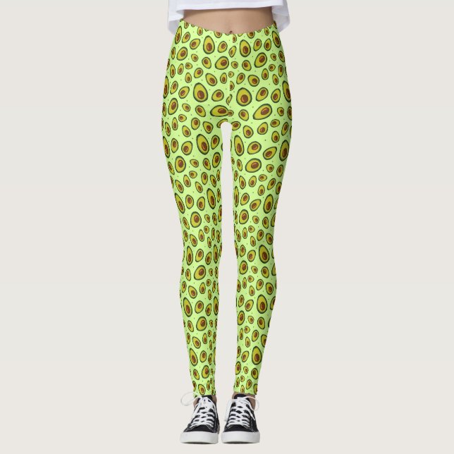 Leggings Patrón de Fruta de aguacate Lime Green (Anverso)