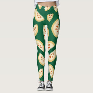 Leggings patrón de fruta de guayaba verde vibrante