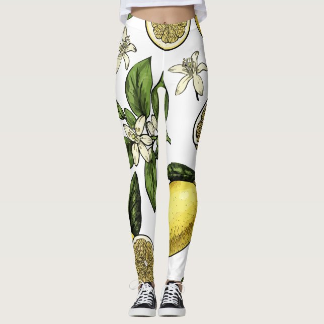 Leggings Patrón de fruta tropical limón (Anverso)