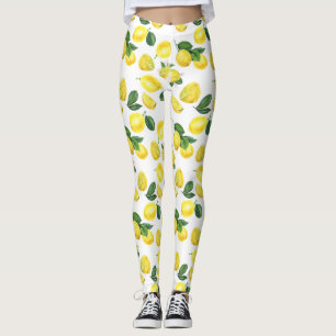 Leggings Patrón de frutas color agua de los lemas amarillos