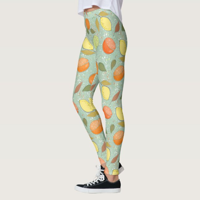 Leggings Patrón de frutas con limones, naranjas (Izquierda)
