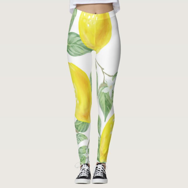 Leggings Patrón de Frutas de Acuarela de Limones (Anverso)