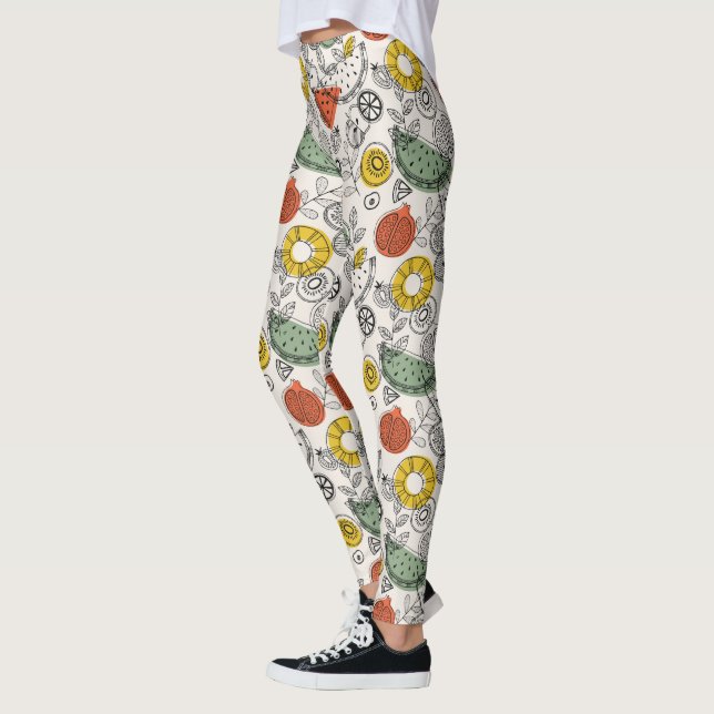 Leggings Patrón de frutas de estilo vintage retro (Izquierda)