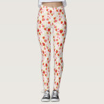 Leggings Patrón de frutas de fresa roja curada<br><div class="desc">Una fresa y una flor de color rojo y rosa dulce decoran estas leggings. Un divertido y elegante patrón de fruta para chicas. Diseñado para ti por Blackberry Boulevard.</div>