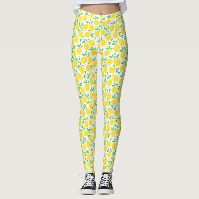 Leggings Patrón de Frutas de Limones y Hojas (Anverso)
