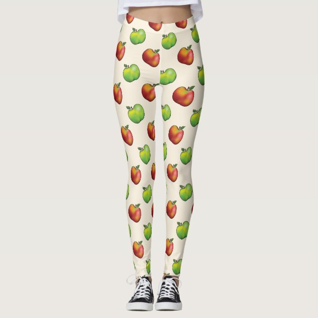 Leggings Patrón De Frutas De Manzanas De Personalizado Rojo (Anverso)