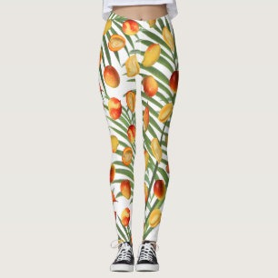 Leggings Patrón de frutas de verano de mango y vegetación v