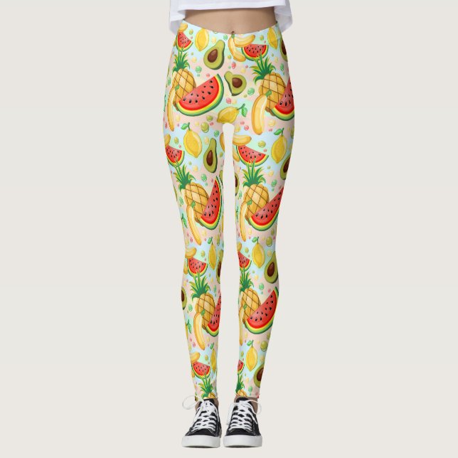 Leggings Patrón de frutas de verano fresco (Anverso)