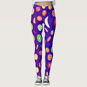Leggings Patrón de frutas tropicales de neón colorido