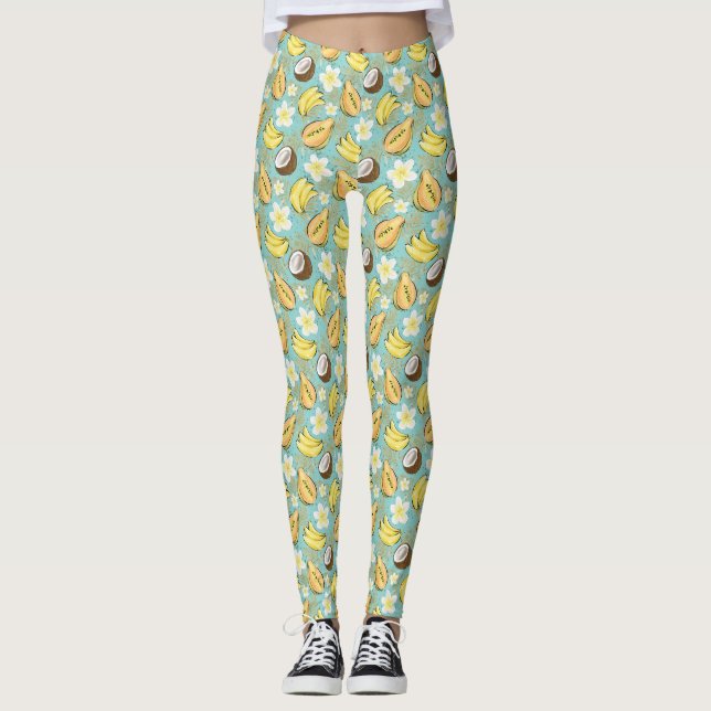 Leggings Patrón de frutas tropicales de verano (Anverso)