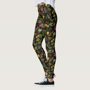 Leggings Patrón de frutas tropicales exóticas pintadas a ma