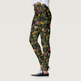 Leggings Patrón de frutas tropicales exóticas pintadas a ma