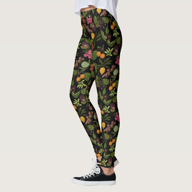 Leggings Patrón de frutas tropicales exóticas pintadas a ma (Izquierda)