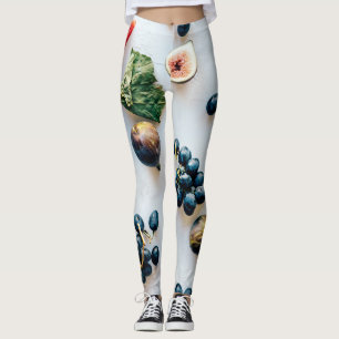 Leggings Patrón de frutas y alimentos secos y hojas
