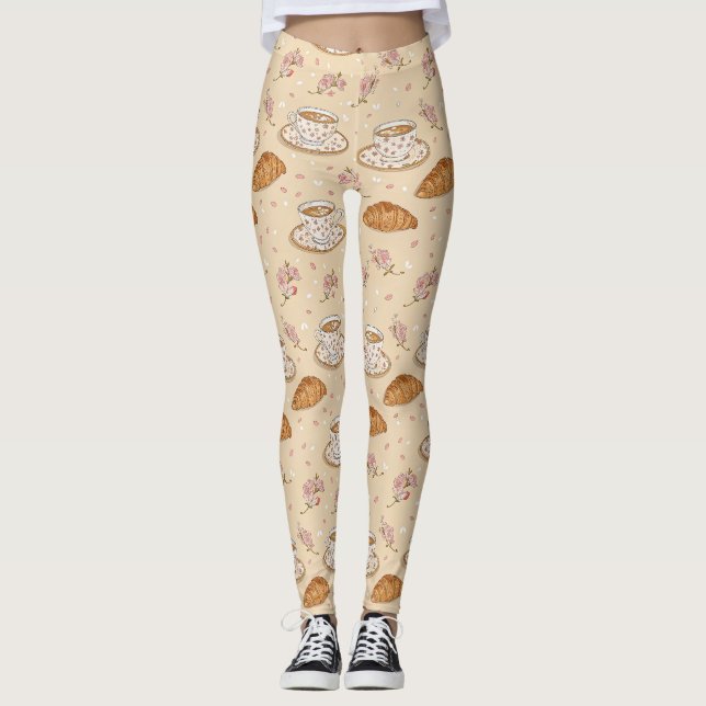 Leggings Patrón de funda de café Flor de Cerezo (2) (Anverso)