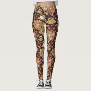 Leggings Patrón de funda de café Flor de Cerezo (8)