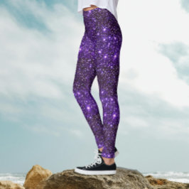 Leggings Patrón de galaxia púrpura con brillo glitzy genial
