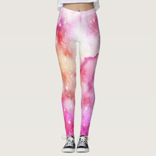 Leggings Patrón de galaxia rosa y rojo