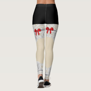 Leggings Patrón de garrapatas del arco rojo de las novias d